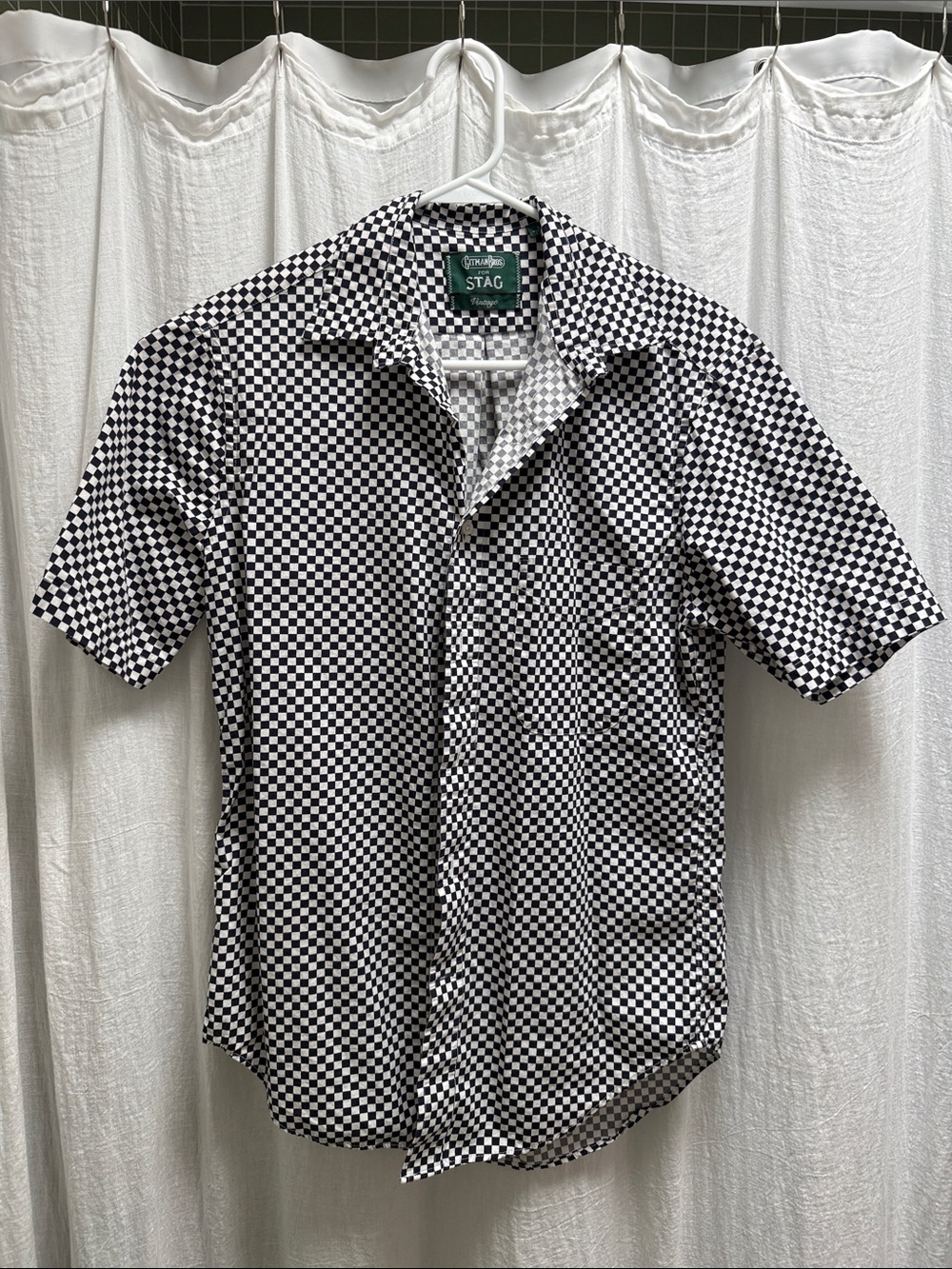 Gitman Brothers Black & White Checkerboard Short-Sleeve Button-Down Shirt